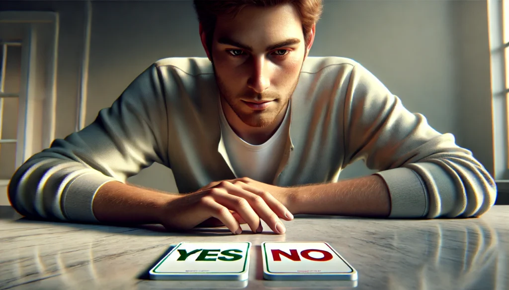 man doing yes or no tarot reading