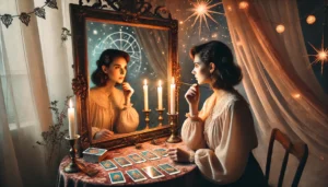 a women doing her own tarot card reading