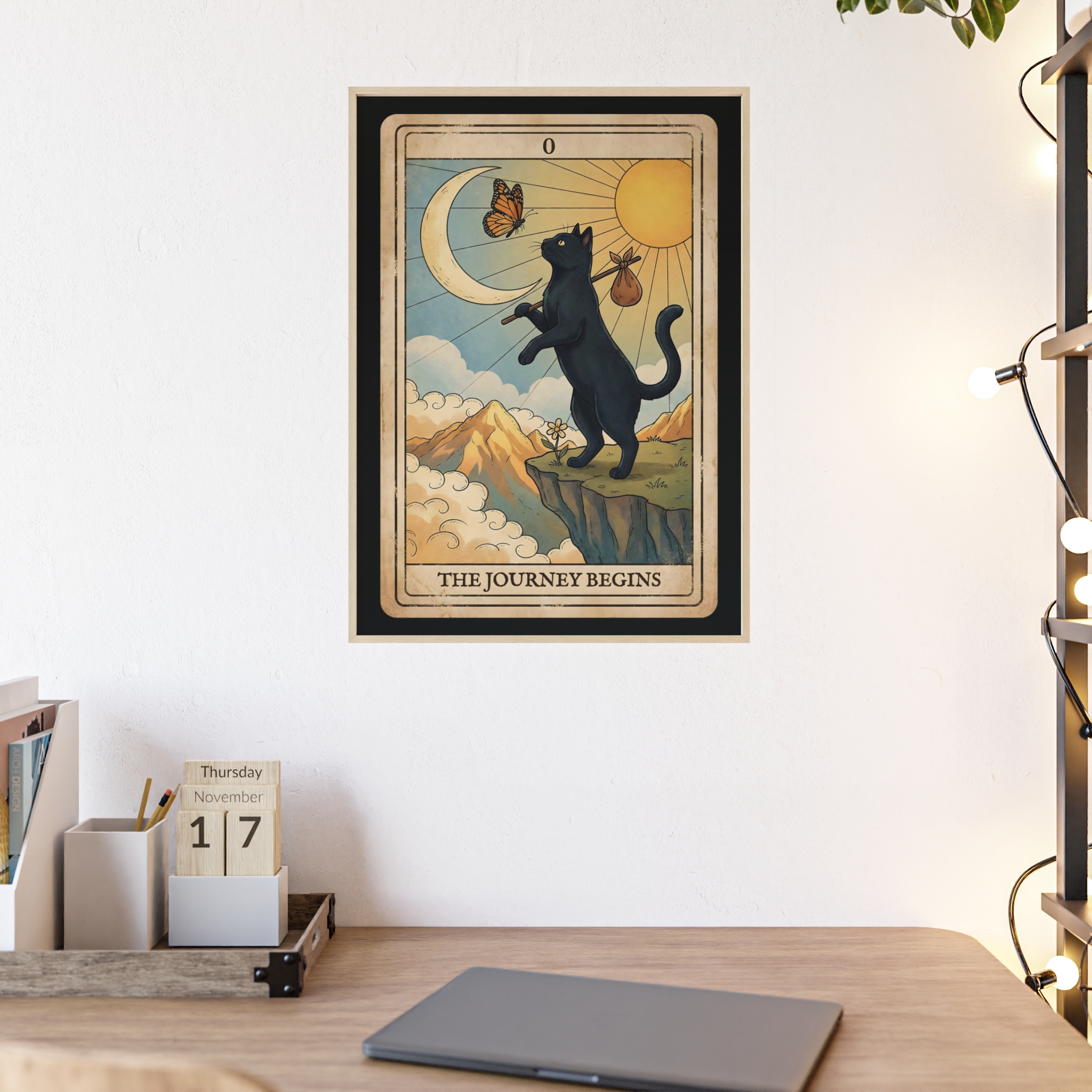 Cat Tarot Card – ‘The Journey Begins’ | Stylish Framed Poster