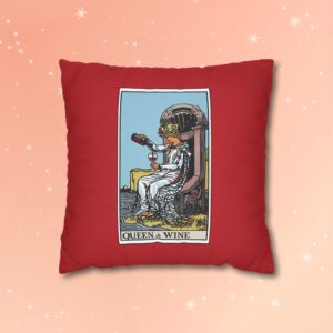Queen of Wine Tarot Pillowcase — Red Decorative Throw Pillow Cover | Funny customized Tarot card pillowcase