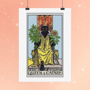 Queen of Catnip Tarot Poster — Vintage Cat Tarot Art Print