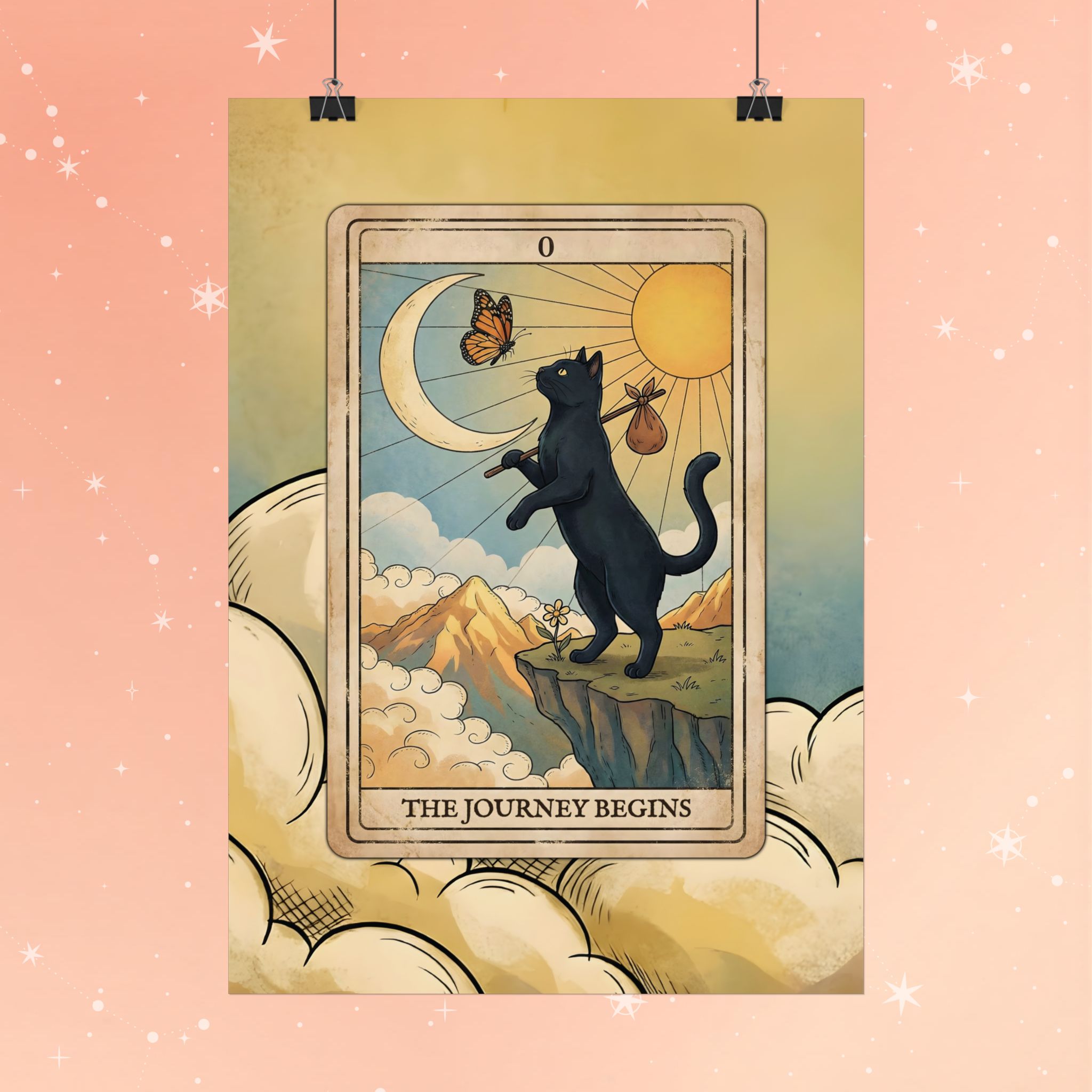 Tarot Cat Poster — “The Journey Begins” Decorative Wall Art for Boho, Spiritual & Witchy Decor