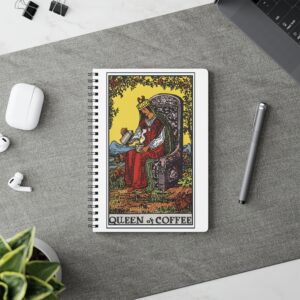 Queen of Coffee Tarot Card Notebook — Tarot-Inspired Journal for Coffee Lovers | Practical A5 Spiral Notebook