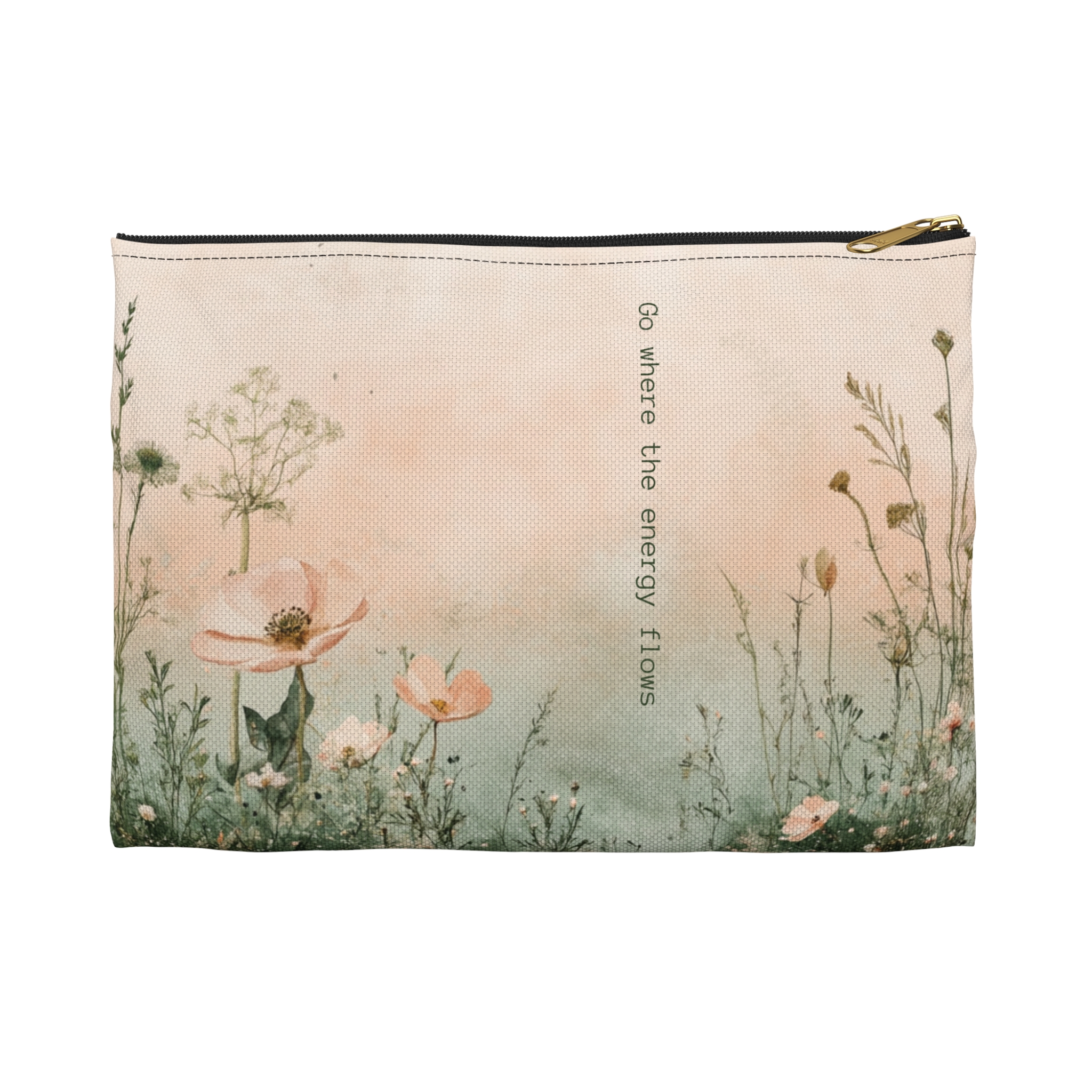 Floral Meadow Accessory Pouch — “Go where the energy flows” Cosmetic Bag