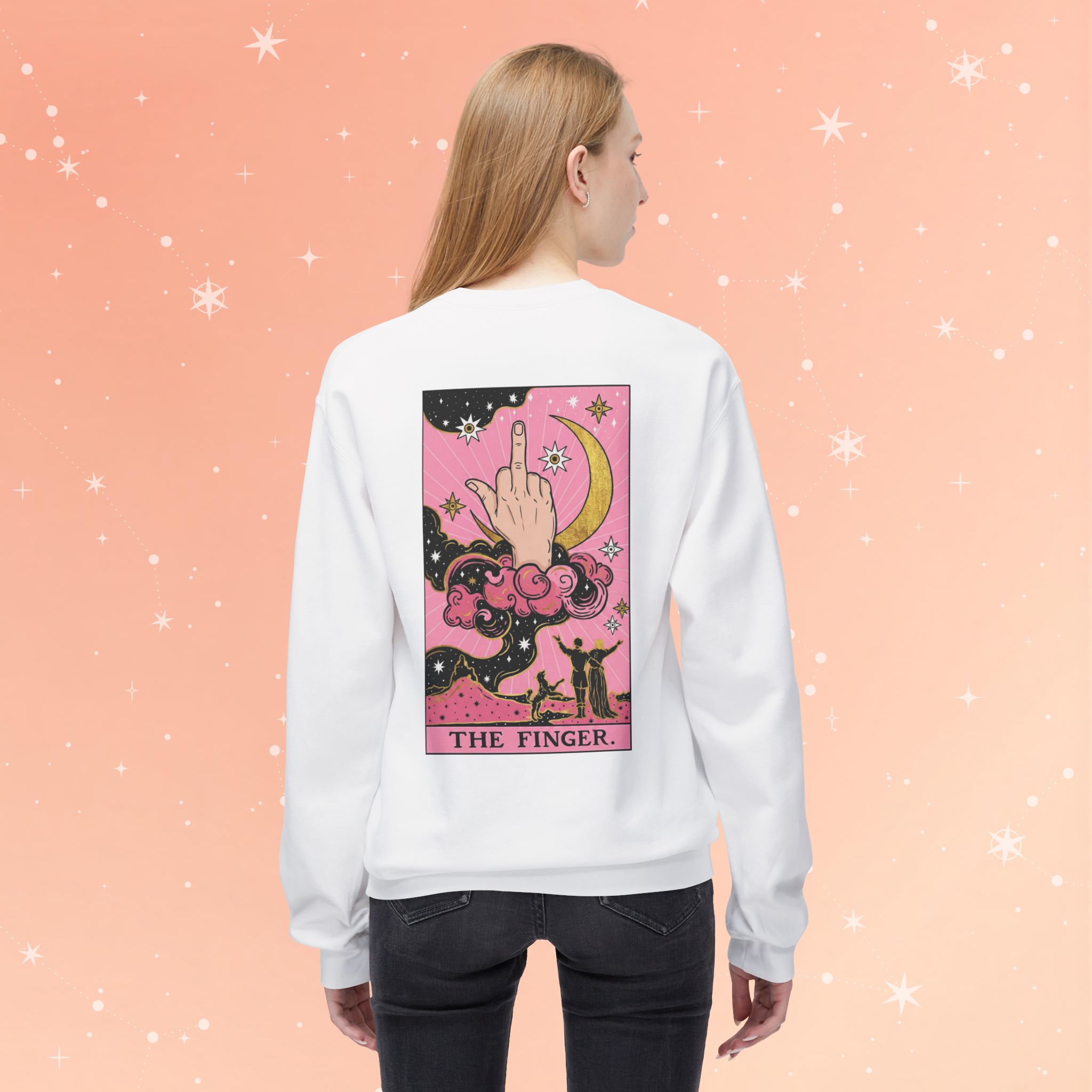 Tarot ‘The Finger’ Graphic Sweatshirt — Retro Mystic Moon Illustration