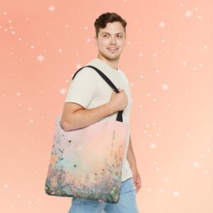 Pastel Meadow Crescent Tote Bag — "You can pause" / "No effort needed"