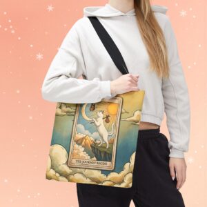 Tarot Cat Tote Bag — "The Journey Begins" The Fool Tarot-Style Canvas Tote