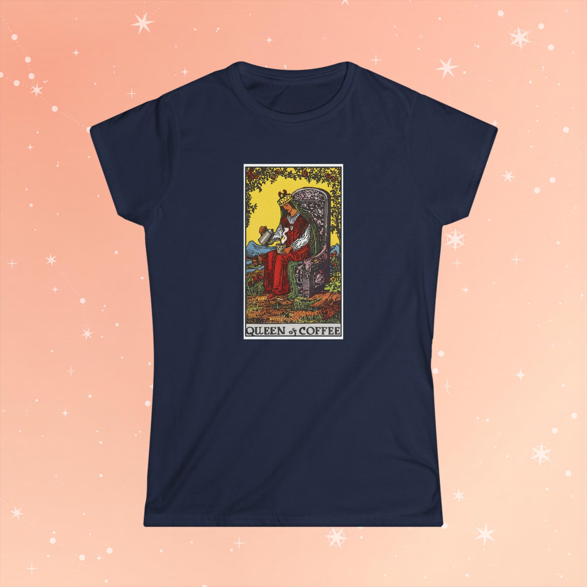Queen of Coffee Tarot Card Tee — Tarot-Inspired Vintage Coffee T-shirt for Women