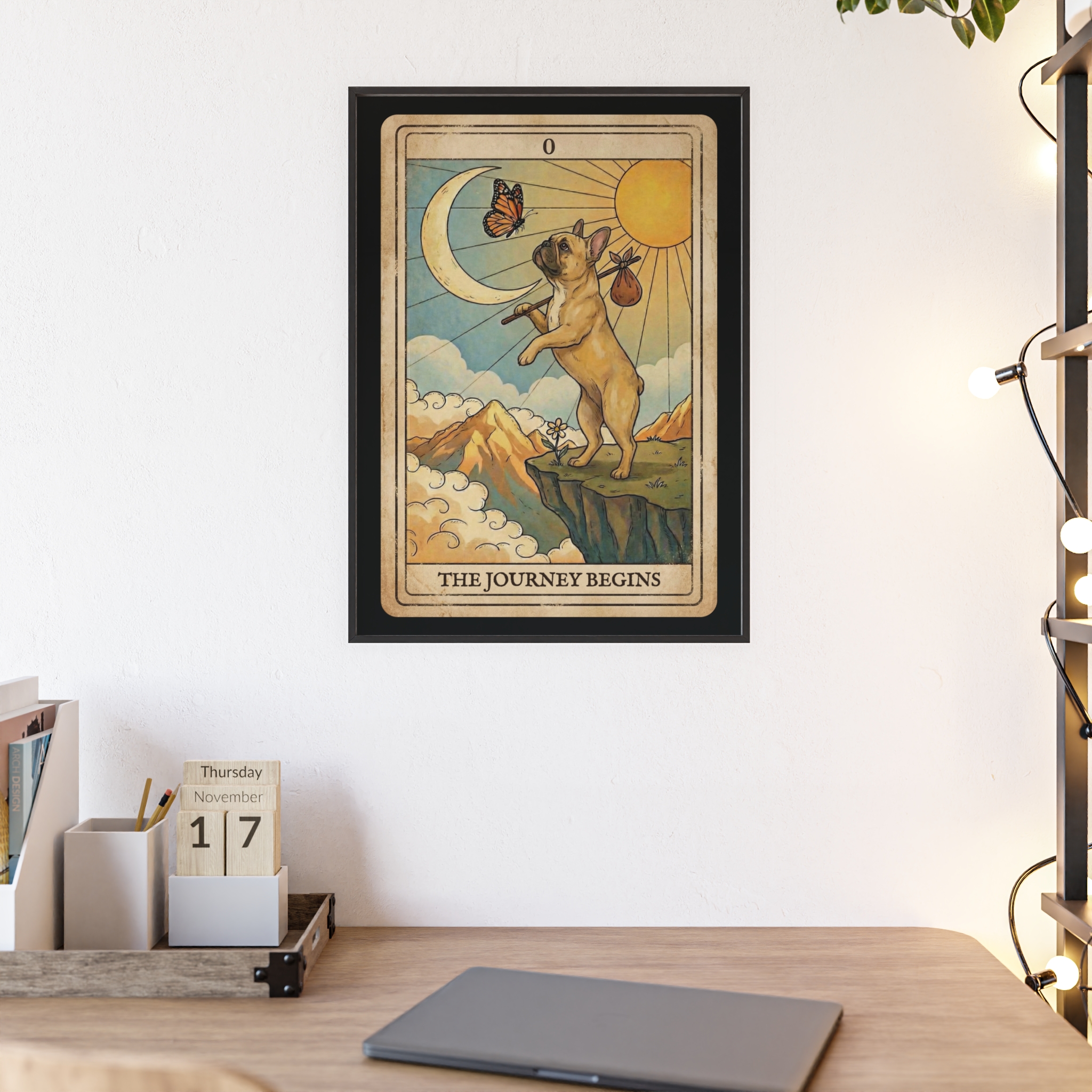Dog Tarot Card – ‘The Journey Begins’ | Stylish Framed Poster | French Bulldog