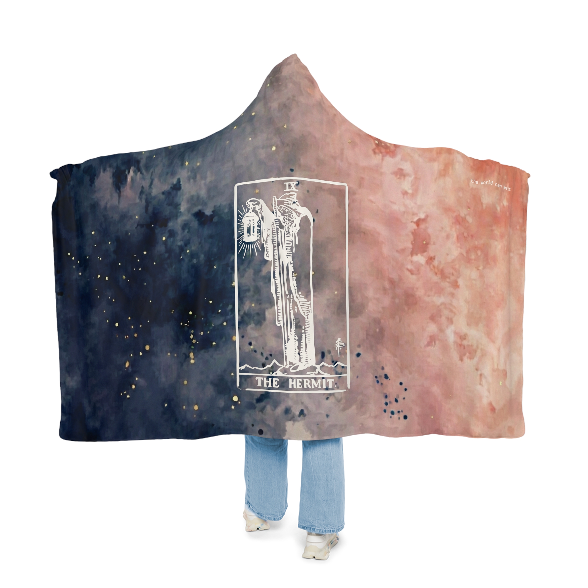 Tarot ‘The Hermit’ Hooded Blanket — Cosmic Night & Rose Tie-Dye Throw